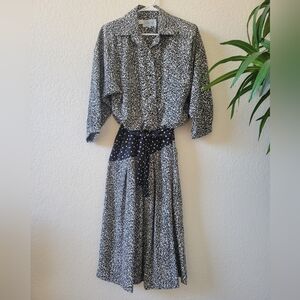 Leslie Fay Black and White Patterned Long Sleeve Dress size 14